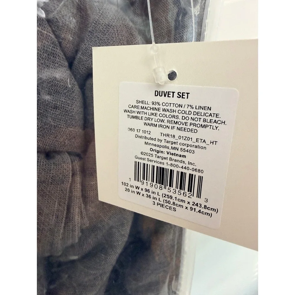 Threshold Duvet Set King Dark Gray Cotton Linen Textured 3pc NWT
